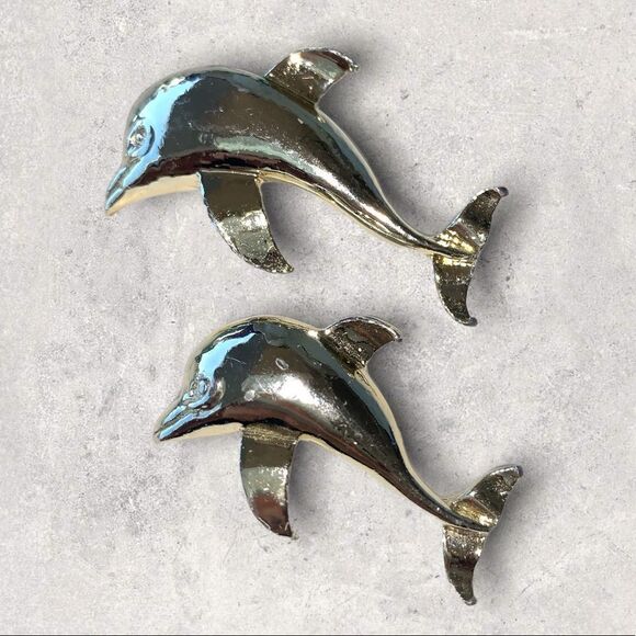 Pair of silver dolfin pins mom baby - Picture 3 of 7